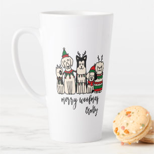 Merry Woofmas Cute Dogs Christmas Custom Name Latte Mug