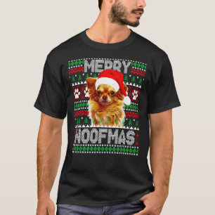 Merry Woofmas Cute Long Coat Chihuahua Dog Ugly Sw T-Shirt