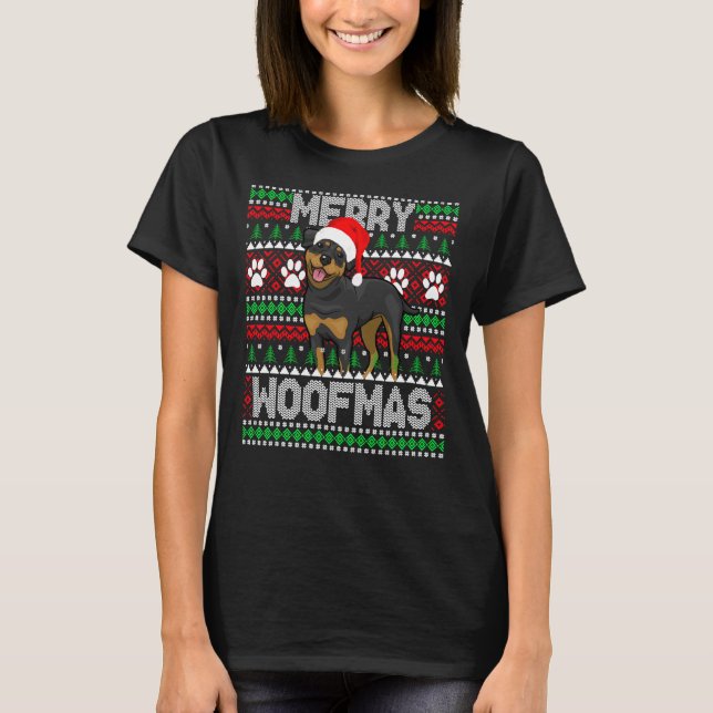 Merry Woofmas Cute Rottweiler Dog Ugly Sweater (Front)