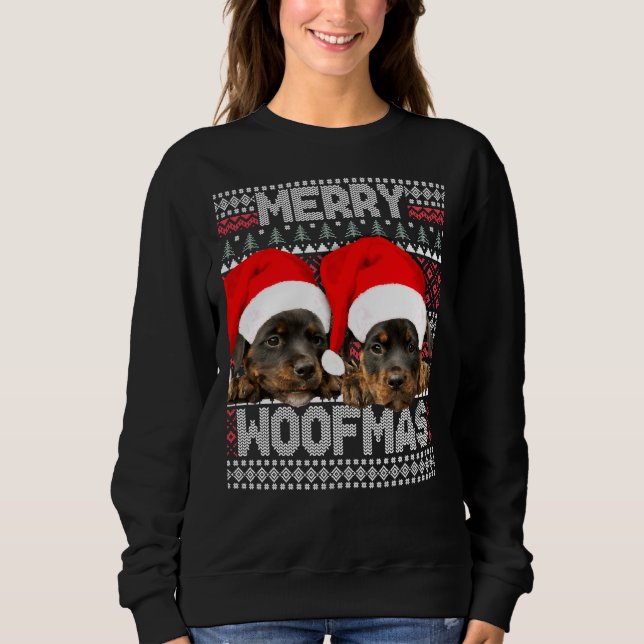 Merry Woofmas Cute Rottweiler Puppies With Santa H Sweatshirt (Front)