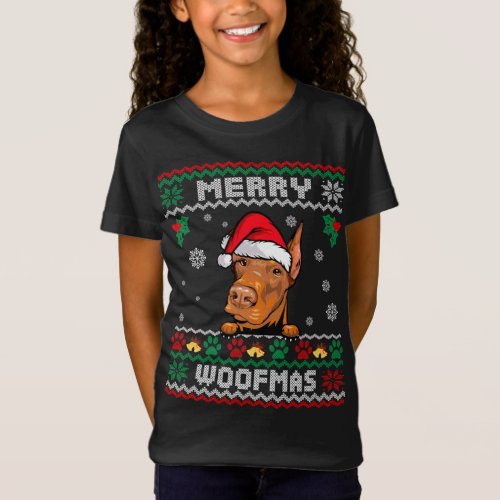 Merry Woofmas Doberman Dog Funny Ugly Christmas Sw T_Shirt
