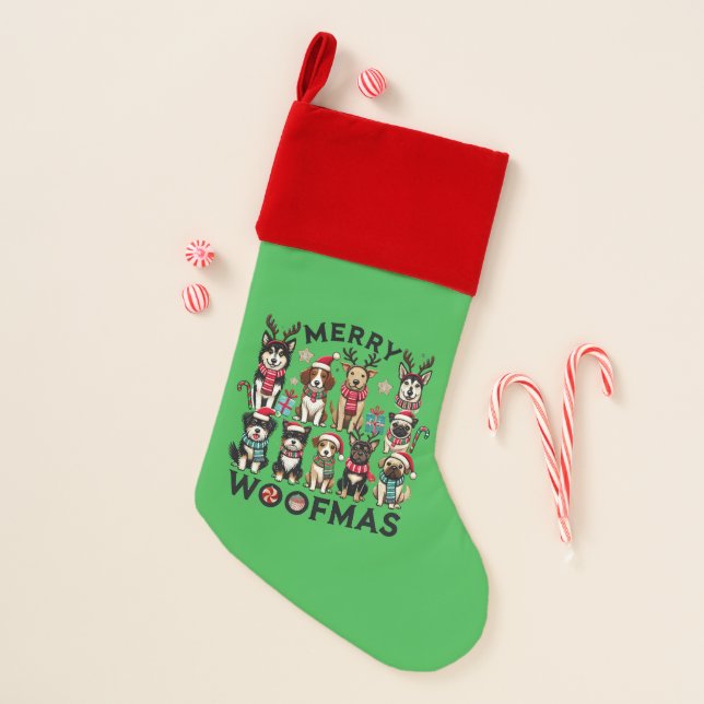 Merry Woofmas Dog Christmas Stocking (Front)