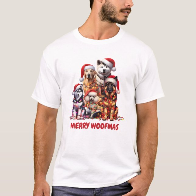 Merry Woofmas Dog Christmas T-Shirt (Front)