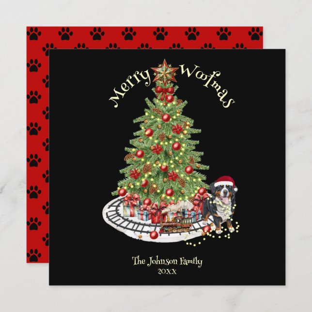 Merry Woofmas Dog Design- Bernese Mountain Dog Holiday Card (Front/Back)