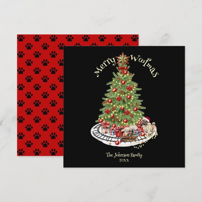 Merry Woofmas Dog Design- Pug Holiday Card (Front/Back)