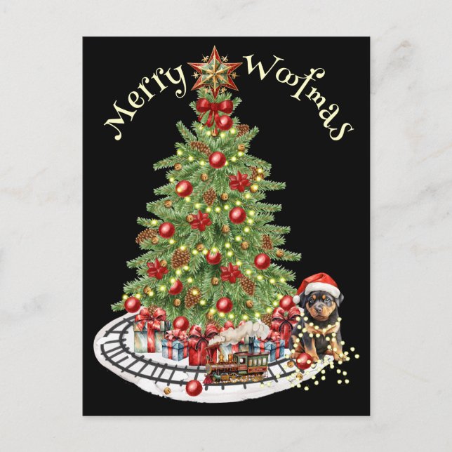 Merry Woofmas Dog Design- Rottweiler Postcard (Front)