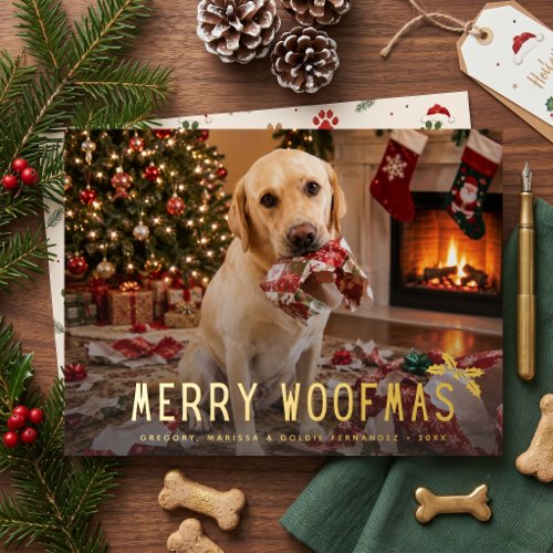 Merry Woofmas Dog Funny Photo Christmas Foil Holiday Card