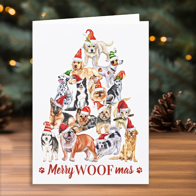 Merry Woofmas Dog Lover Christmas Tree Dogs  Card (Creator Uploaded)