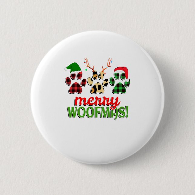 MERRY WOOFMAS Dog Paw Christmas Buffalo Button (Front)