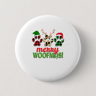 MERRY WOOFMAS Dog Paw Christmas Buffalo Button