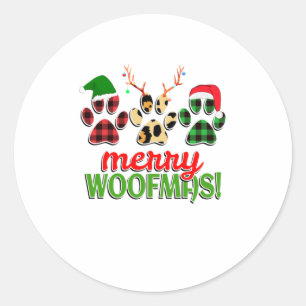 MERRY WOOFMAS Dog Paw Christmas Buffalo Classic Round Sticker