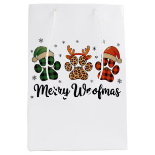 Merry Woofmas Dog Paw Christmas Cute Xmas Lights Medium Gift Bag