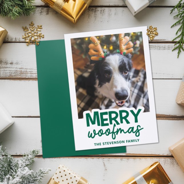 Merry woofmas dog photo cute Christmas Letterpress Photo Cards (Creator Uploaded)