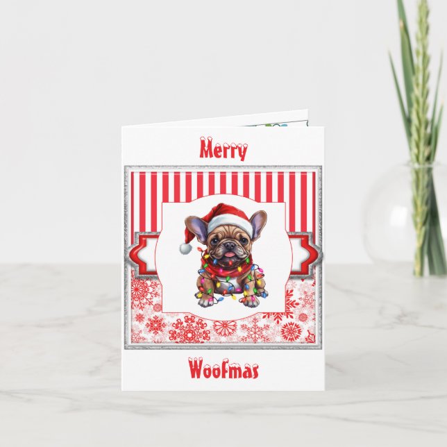 Merry Woofmas French Bulldog Greeting Card (Front)