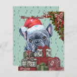 Merry Woofmas! French Bulldog Santa Hat Christmas Note Card<br><div class="desc">Merry Woofmas! Blue French Bulldog Santa Hat Christmas Gift vintage style design makes perfect choice for Christmas greetings for this beautiful dog breed owners,  lovers and fans.</div>