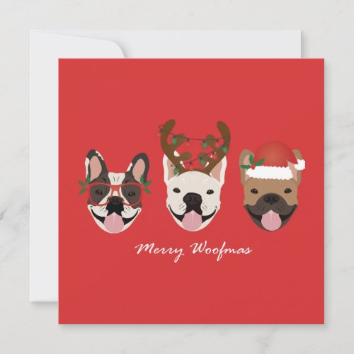 Merry Woofmas French Bulldogs Christmas Heads Card