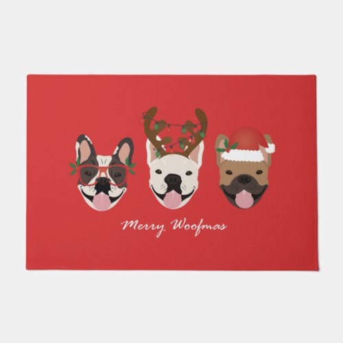 Merry Woofmas French Bulldogs Christmas Heads Doormat