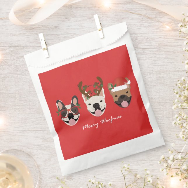 Merry Woofmas French Bulldogs Christmas Heads Favor Bag (Clipped)