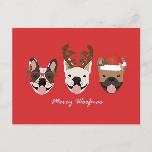 Merry Woofmas French Bulldogs Christmas Heads Holiday Postcard