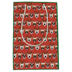 Merry Woofmas French Bulldogs Christmas Heads Medium Gift Bag