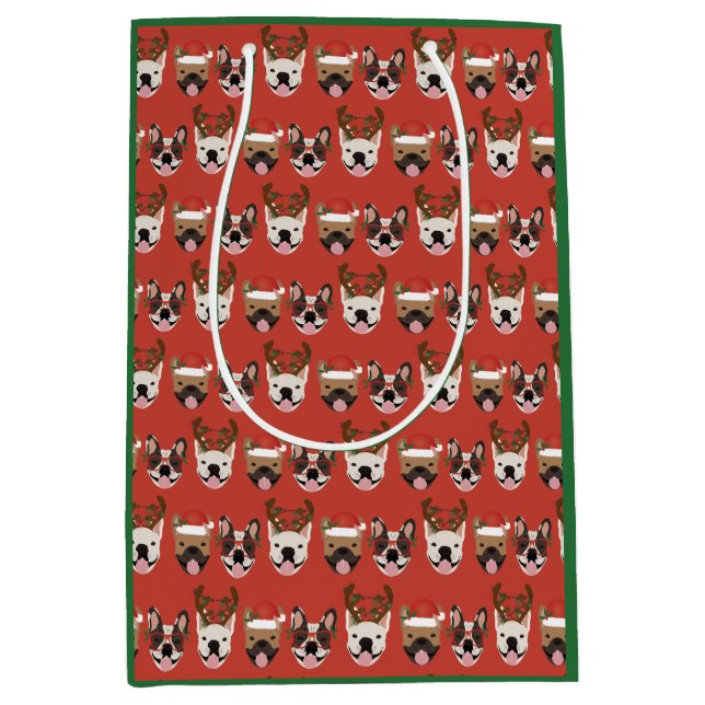 Merry Woofmas French Bulldogs Christmas Heads Medium Gift Bag (Front)