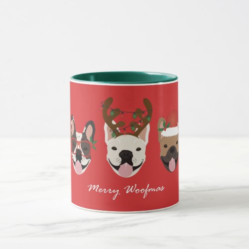 Merry Woofmas French Bulldogs Christmas Heads Mug