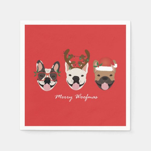 Merry Woofmas French Bulldogs Christmas Heads Napkins