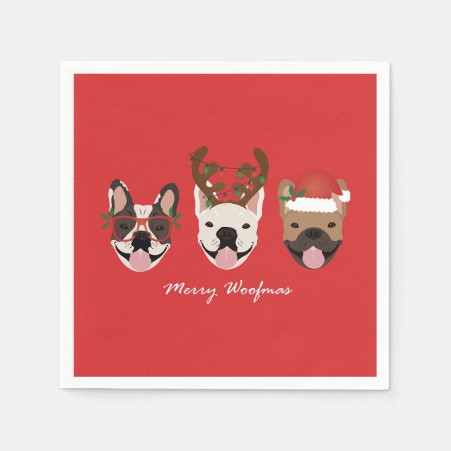 Merry Woofmas French Bulldogs Christmas Heads Napkins (Front)