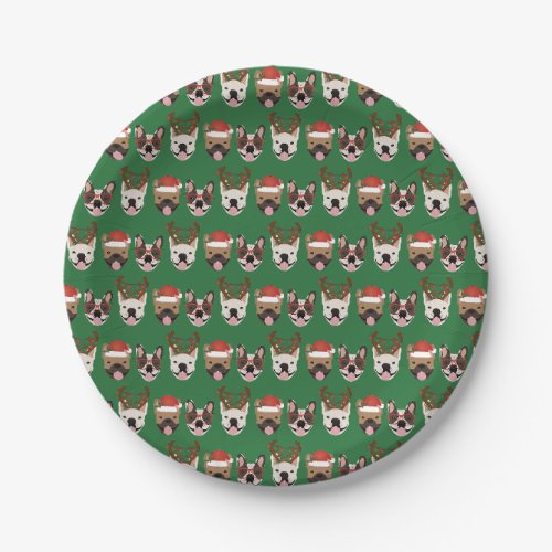 Merry Woofmas French Bulldogs Christmas Heads Paper Plates