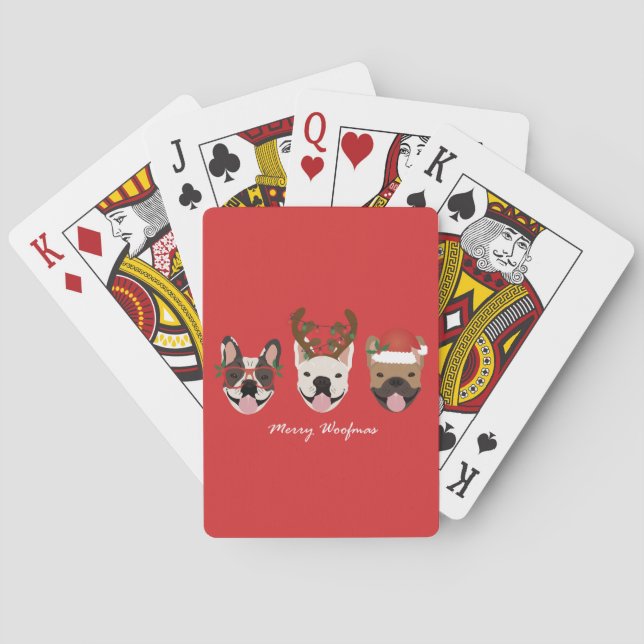 Merry Woofmas French Bulldogs Christmas Heads Poker Cards (Back)