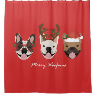Merry Woofmas French Bulldogs Christmas Heads Shower Curtain