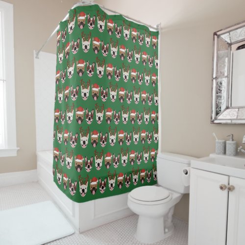 Merry Woofmas French Bulldogs Christmas Heads Shower Curtain