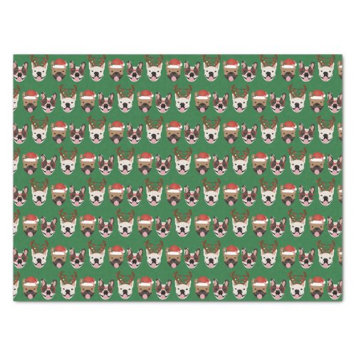 Merry Woofmas French Bulldogs Christmas Heads Tissue Paper