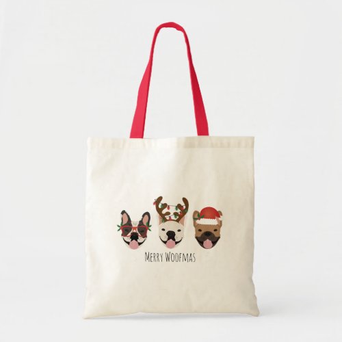 Merry Woofmas French Bulldogs Christmas Heads Tote Bag