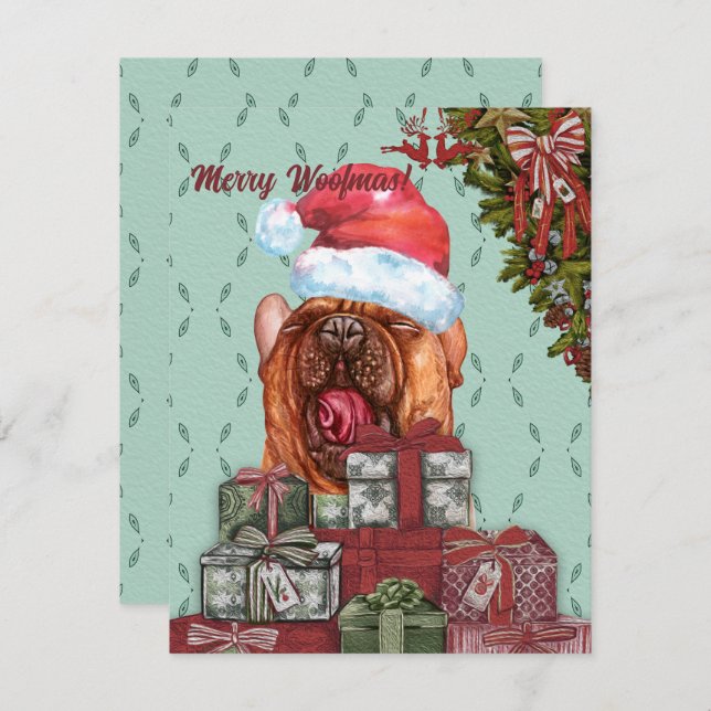 Merry Woofmas! Funny Bulldog Santa Hat  Note Card (Front/Back)