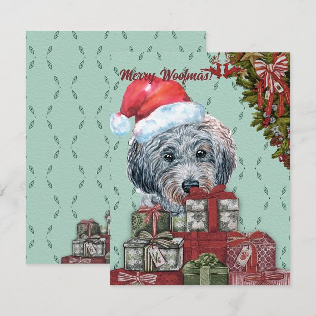 Merry Woofmas! Funny Poodle Santa Hat Christmas Note Card (Front/Back)