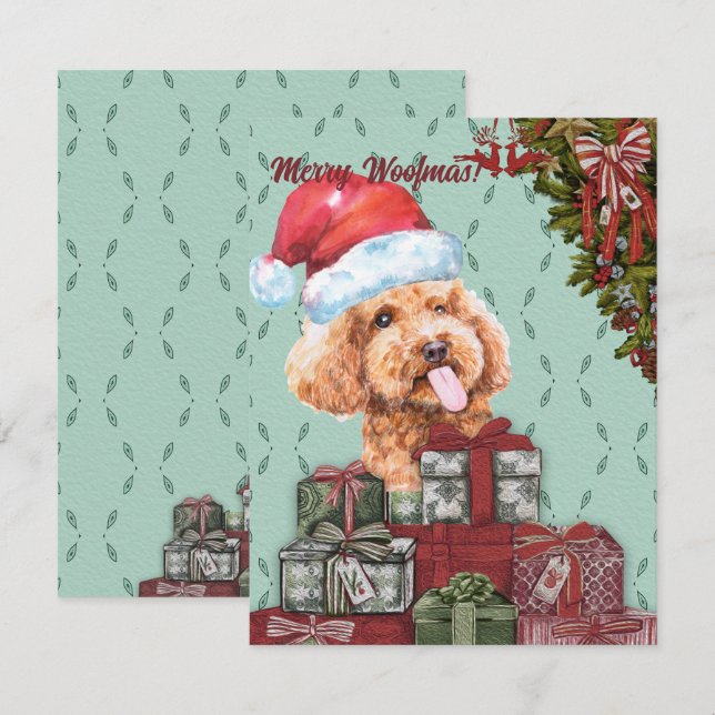 Merry Woofmas! Funny Poodle Santa Hat Christmas Note Card (Front/Back)