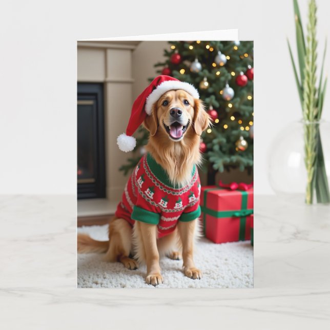 Merry Woofmas Golden Retriever Card (Front)