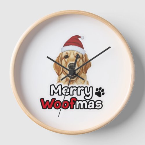 Merry Woofmas golden retriever dog lover   Clock