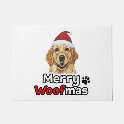 Merry Woofmas golden retriever dog lover   Doormat