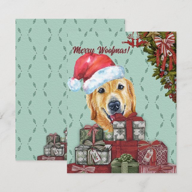 Merry Woofmas Golden Retriever Santa Hat Christmas Note Card (Front/Back)