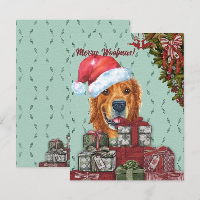 Merry Woofmas Golden Retriever Santa Hat Christmas Note Card (Front/Back)