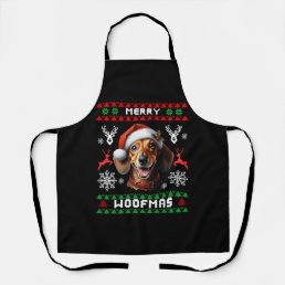 Merry Woofmas  Happy Dachshund Dog Christmas Sweat Apron