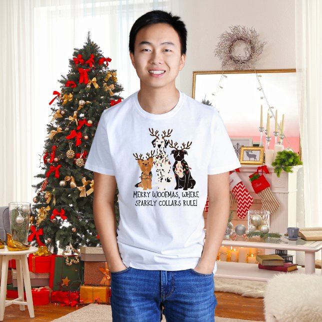 Merry Woofmas, Humor Christmas Dogs T-Shirt (Creator Uploaded)