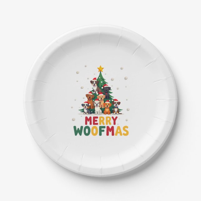 Merry Woofmas - Merry Christmas For Dog Lovers (1) Paper Plates (Front)