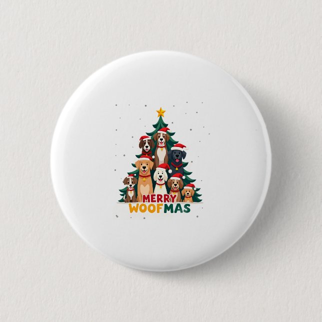 Merry Woofmas - Merry Christmas For Dog Lovers (2) Button (Front)