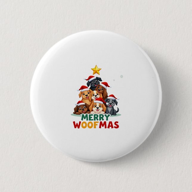 Merry Woofmas - Merry Christmas For Dog Lovers (4) Button (Front)