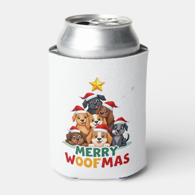 Merry Woofmas - Merry Christmas For Dog Lovers (4) Can Cooler (Can Front)