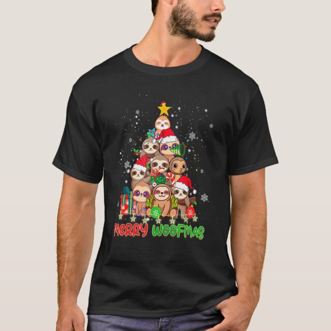 Merry Woofmas Merry Christmas For Sloth T-Shirt (Front)