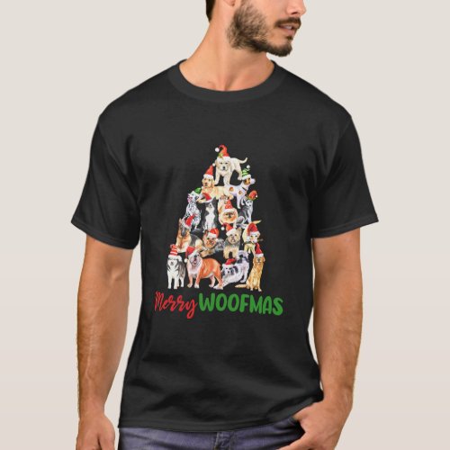 Merry Woofmas Merry Christmas Puppy Tree For Dog T_Shirt